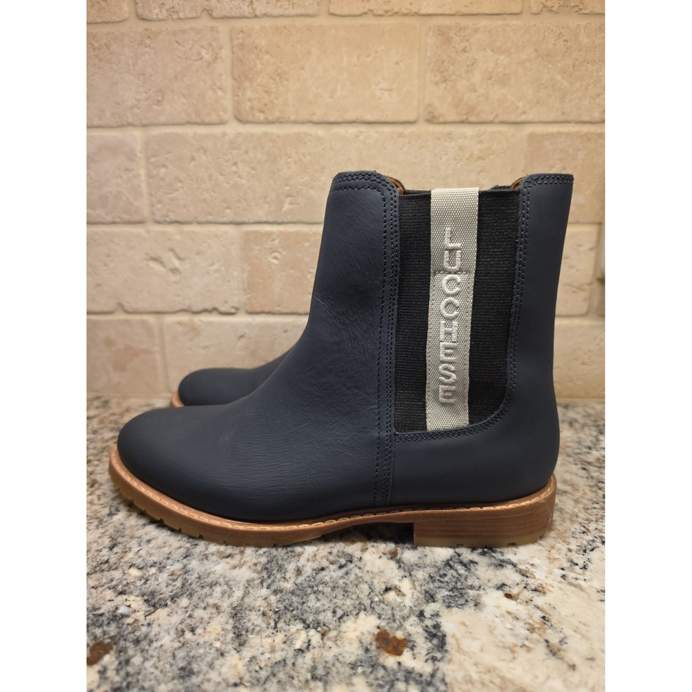 LUCCHESE WOMEN'S ALL-WEATHER LEATHER GARDEN BOOT NAVY BLUE SIZE 7.5M